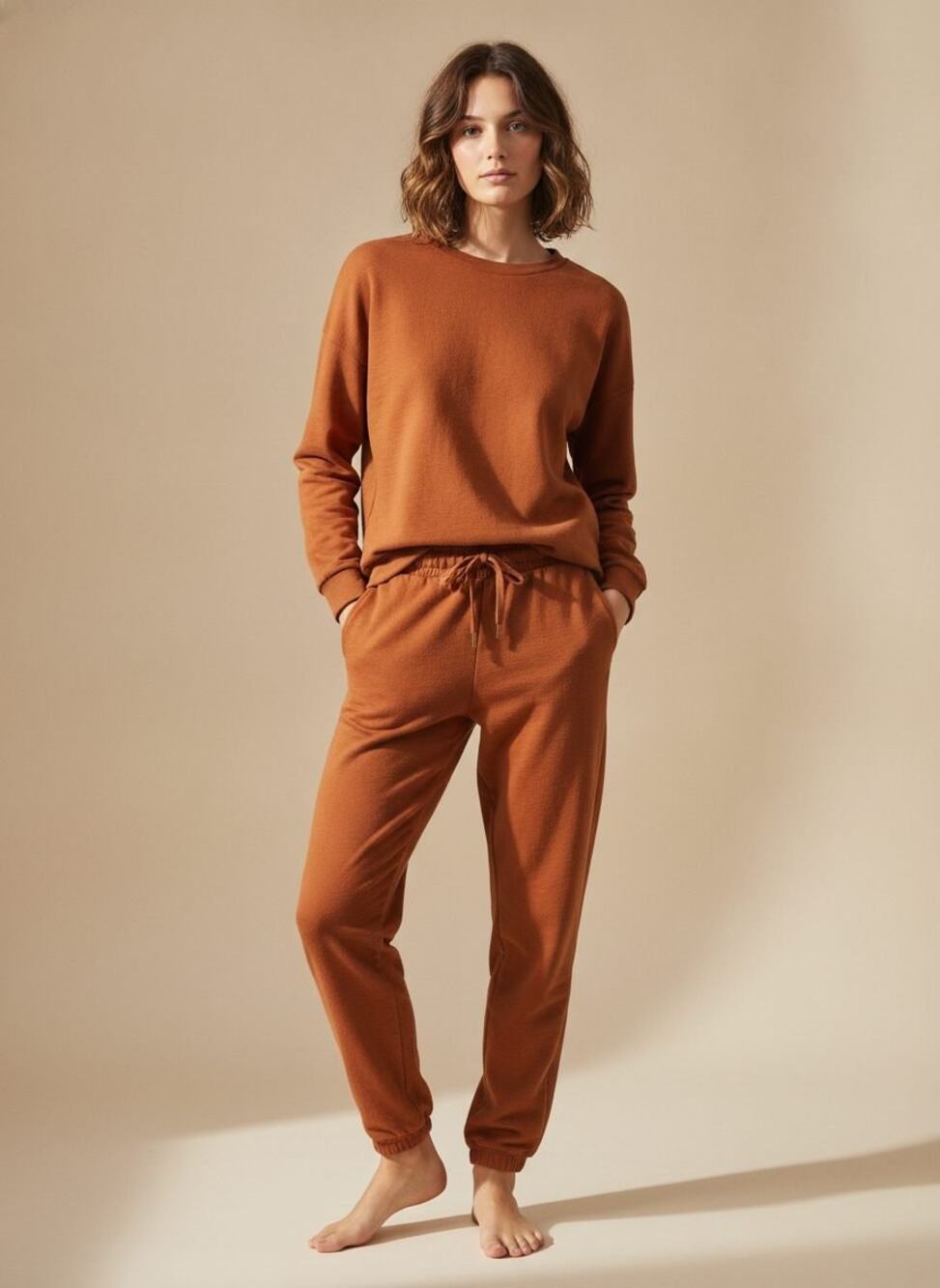 WeWoreWhat Slim High Rise Jogger (Towel Terry) — Rust Orange, LG
